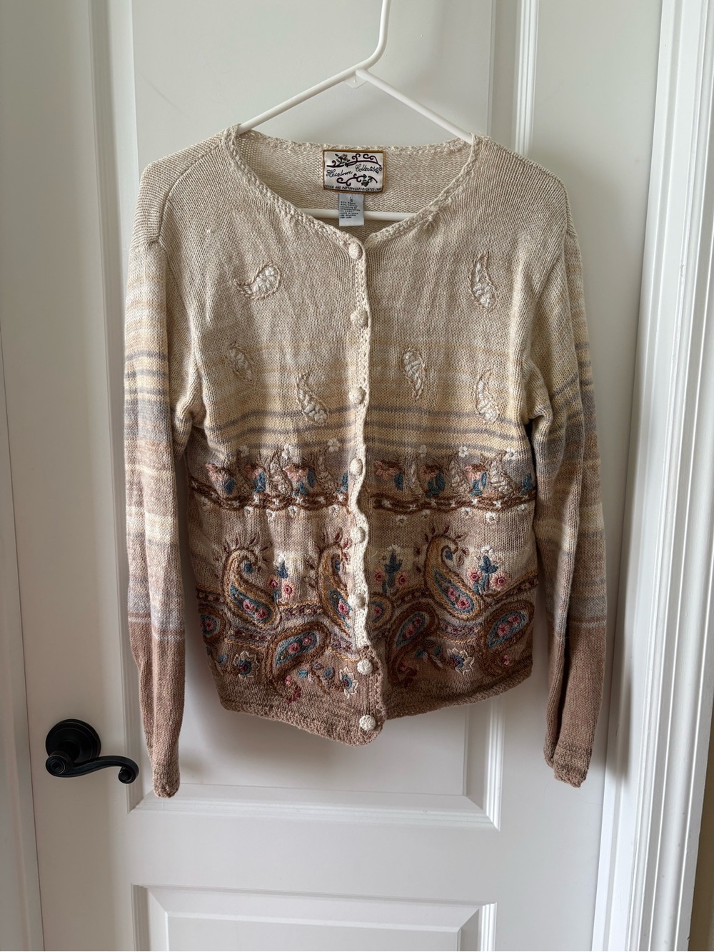 Heirloom Collectible Embroidered Paisley Cardigan Sweater Small Boho Cottagecore